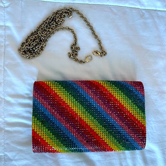 Judith Leiber Crystal Crossbody Clutch Multi Color Rainbow Fizzy - Picture 4 of 8